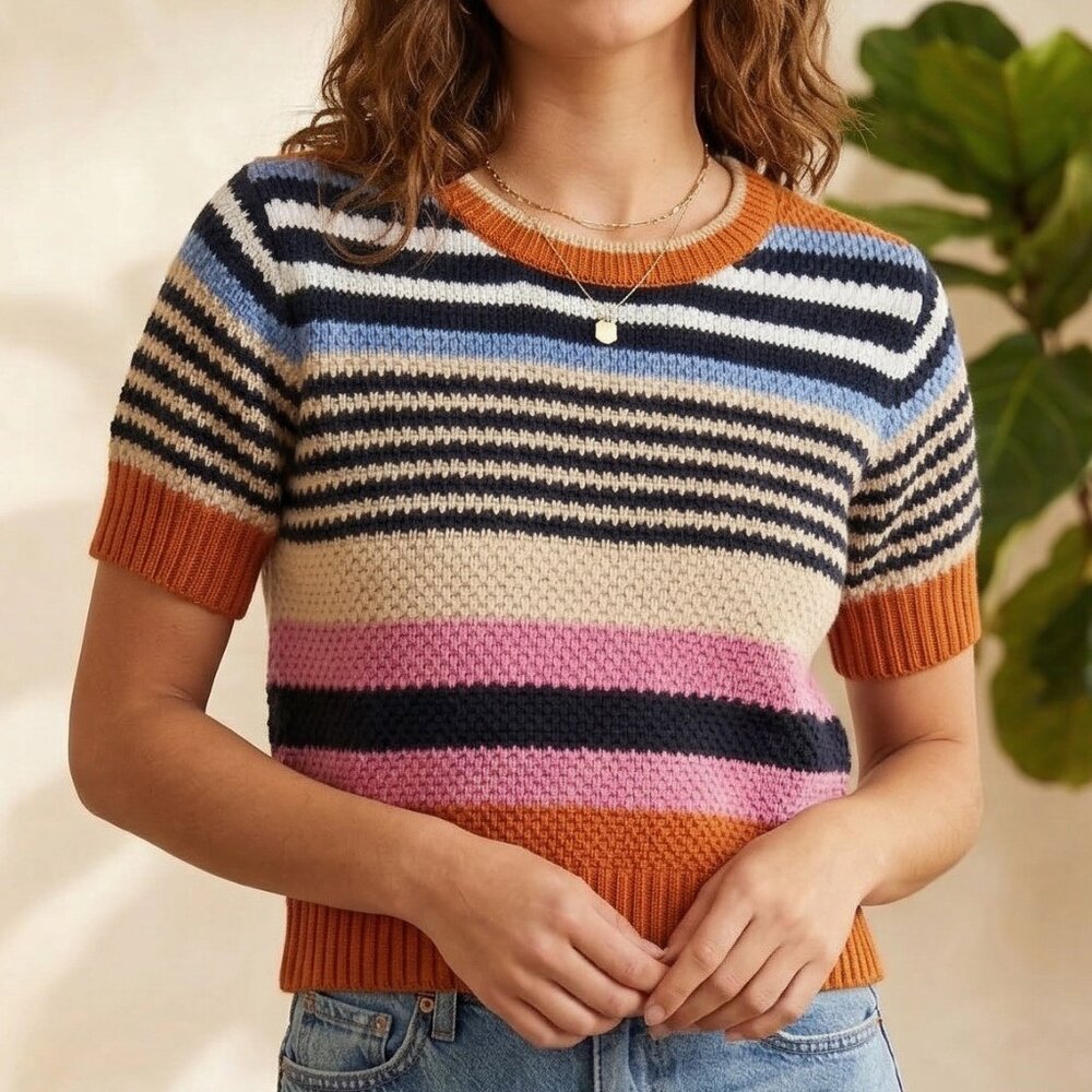 Knit Mix Multicolored Striped Baby Tee Crop Top Retro Y2K Size Small